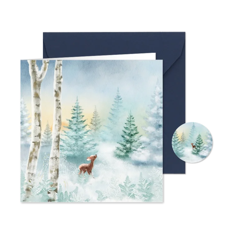 Kerstkaart winters landschap met kerstbomen