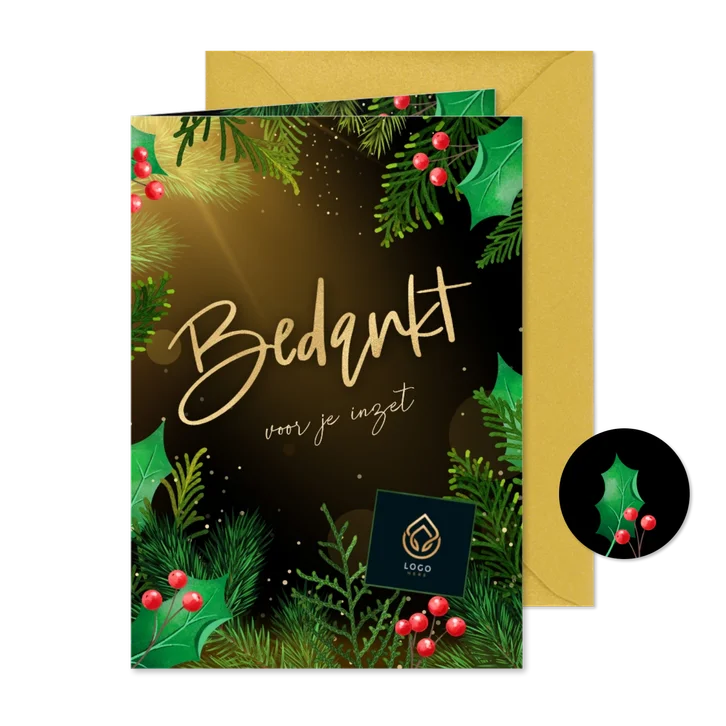 Kerstkaart zakelijk bedankt met realistische kersttakken