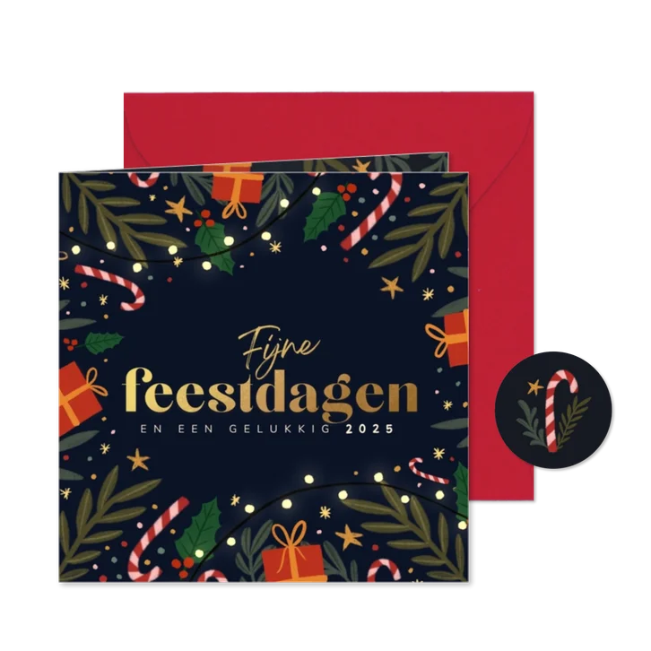 Kerstkaart zuurstokjes en takken vierkantje