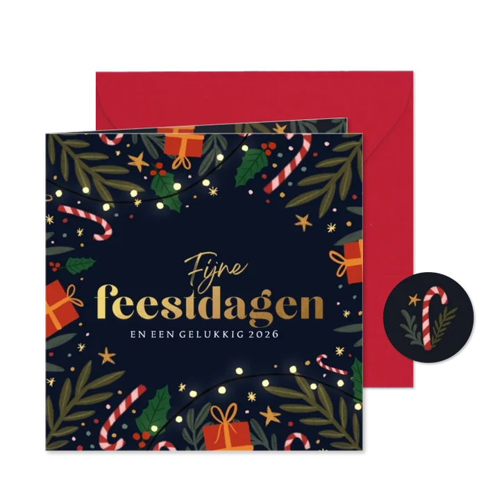 Kerstkaart zuurstokjes en takken vierkantje