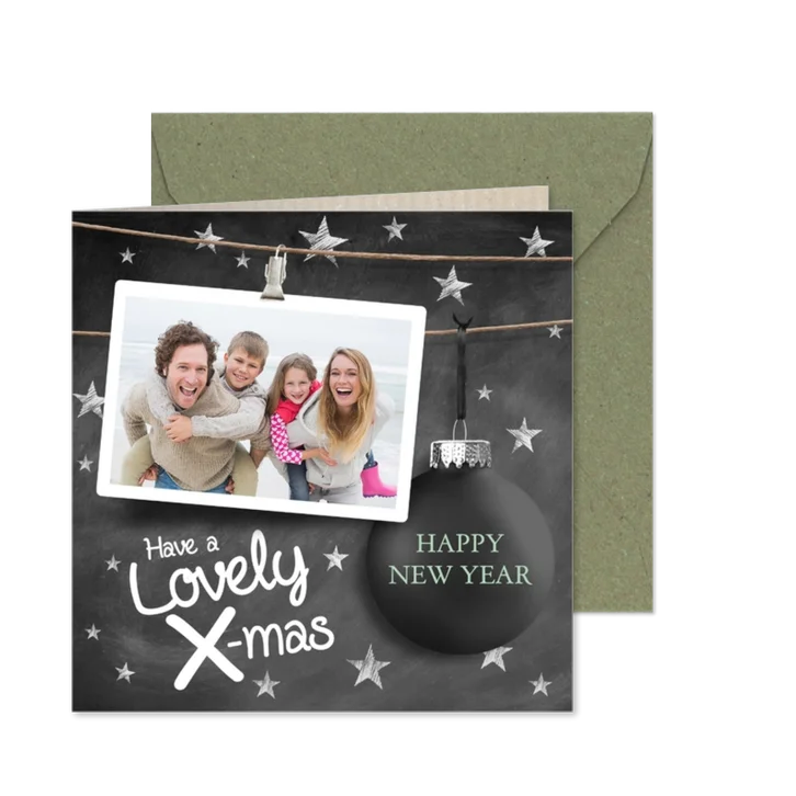 Kerstkaart zwart krijtbord ster