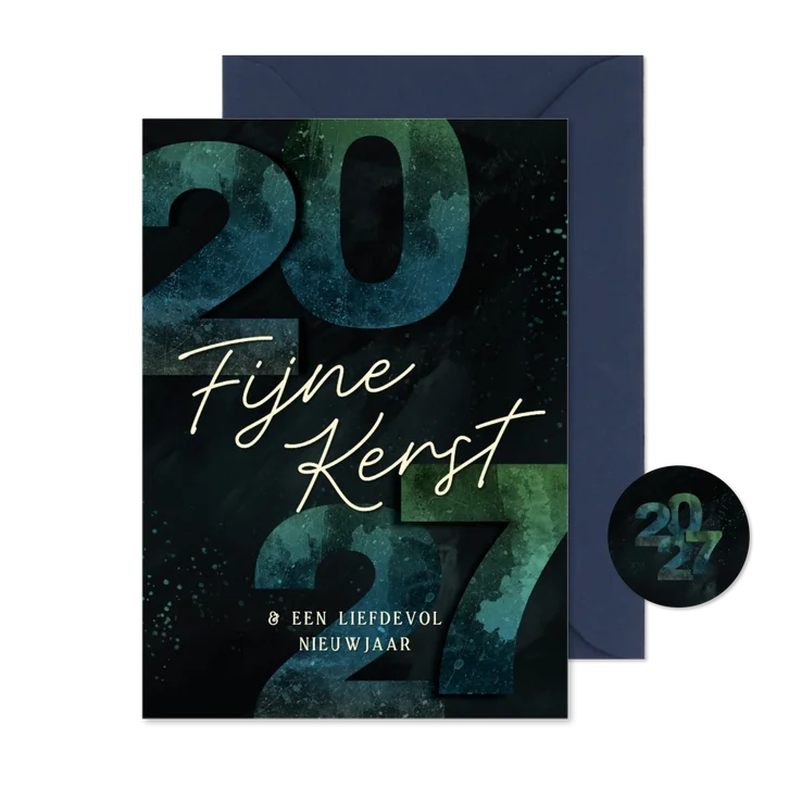 Kerstkaartje 2027 groen blauw fijne kerst jaartal