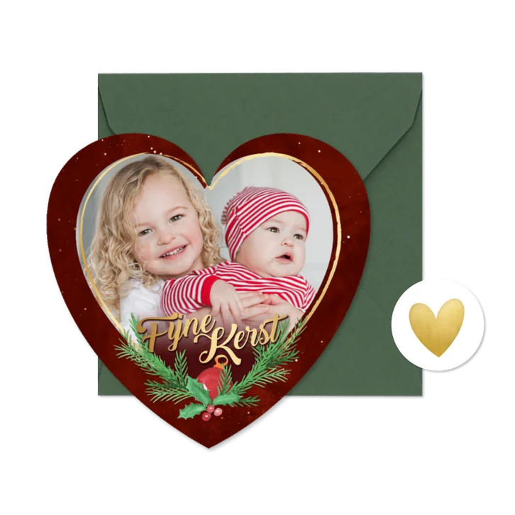 Kerstkaartje fotohart met kersttakjes