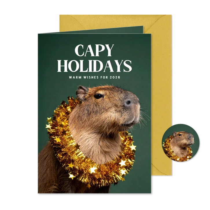 Kerstkaartje grappig met capibara donkergroen