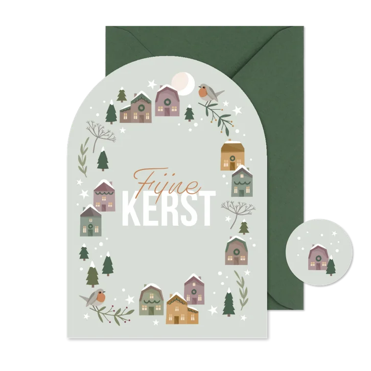 Kerstkaartje kerstdorp 'Fijne kerst'