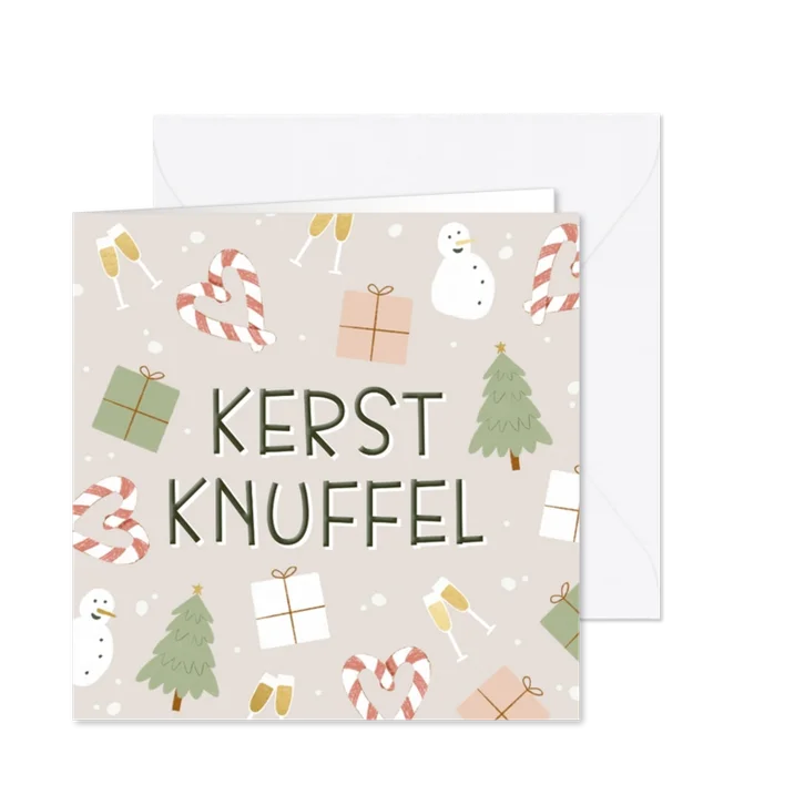 Kerstkaartje kerstknuffel met winterse illustraties