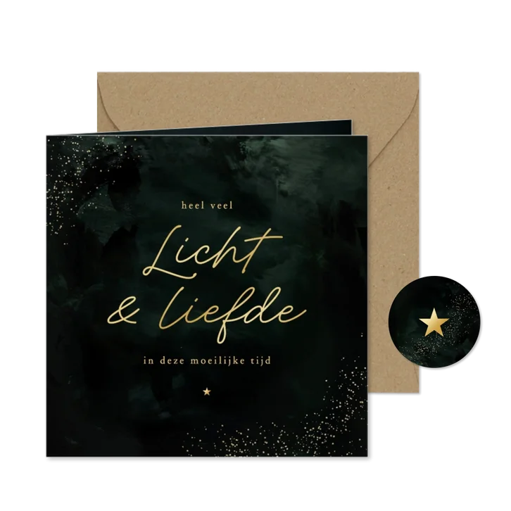 Kerstkaartje licht en liefde groen moeilijke tijd ster
