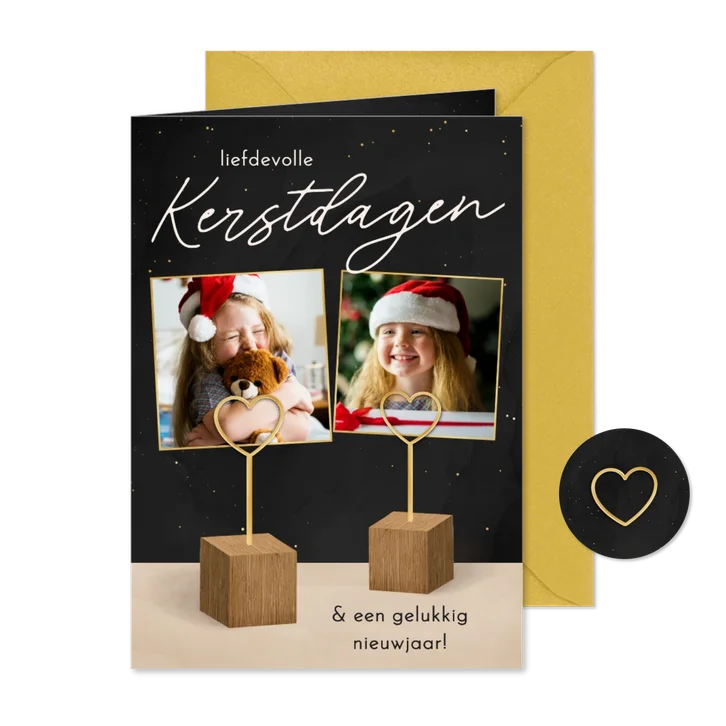 Kerstkaartje met houden fotohouders hartje twee foto's