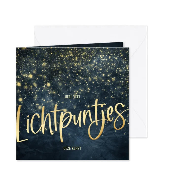 Kerstkaartje met veel lichtpuntjes deze kerst donkerblauw 
