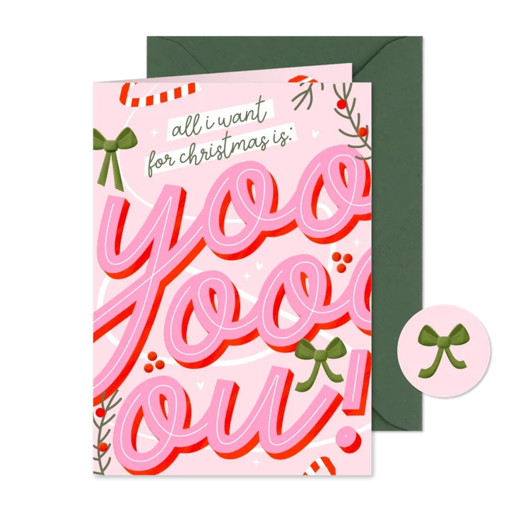 Kerstkaartje vrolijk all i want for christmas is you 