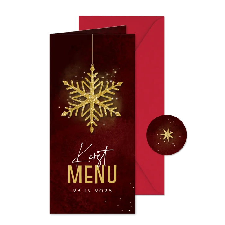 Kerstlunch menu menukaart sterren goud rood