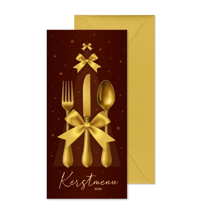 Kerstmenu goudlook strik bestek