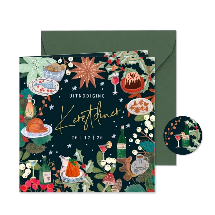Kerstuitnodiging diner illustraties