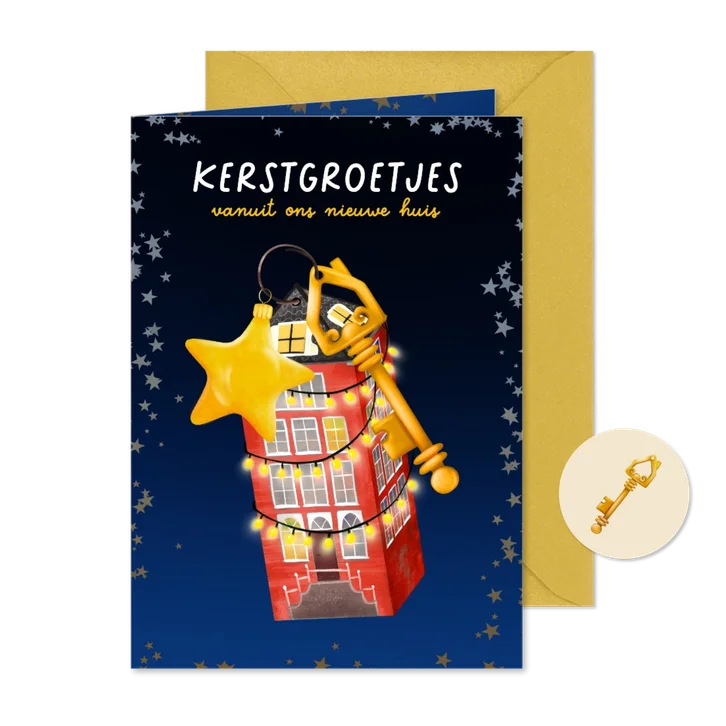 Kerstverhuiskaart met sleutel en huisje