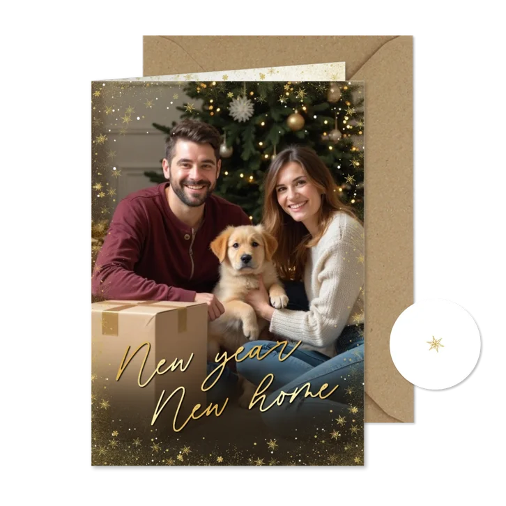 Kerstverhuiskaart new year new home grote foto goudlook