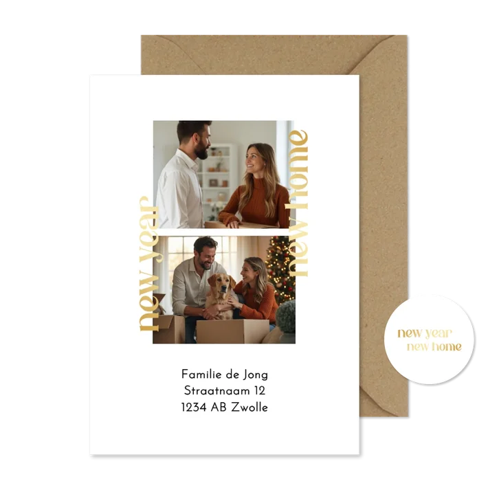 Kerstverhuiskaart new year new home minimalistisch 2 foto's