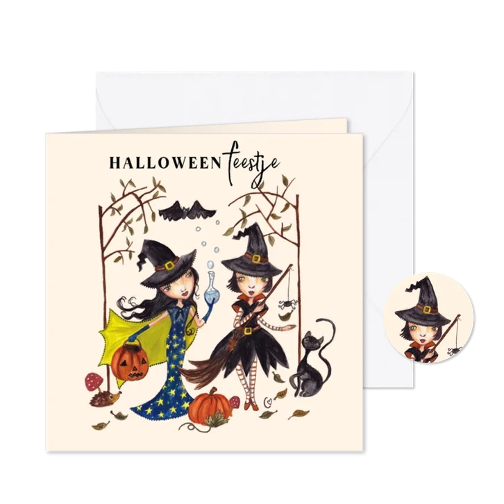 Kinder- heksenfeestje twee heksjes met kat