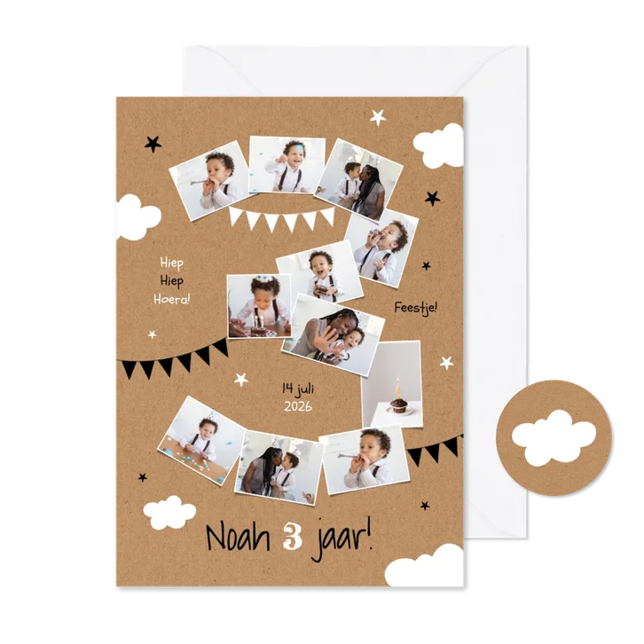 Kinderfeestje 3 jaar uitnodiging slingers sterren kraft foto