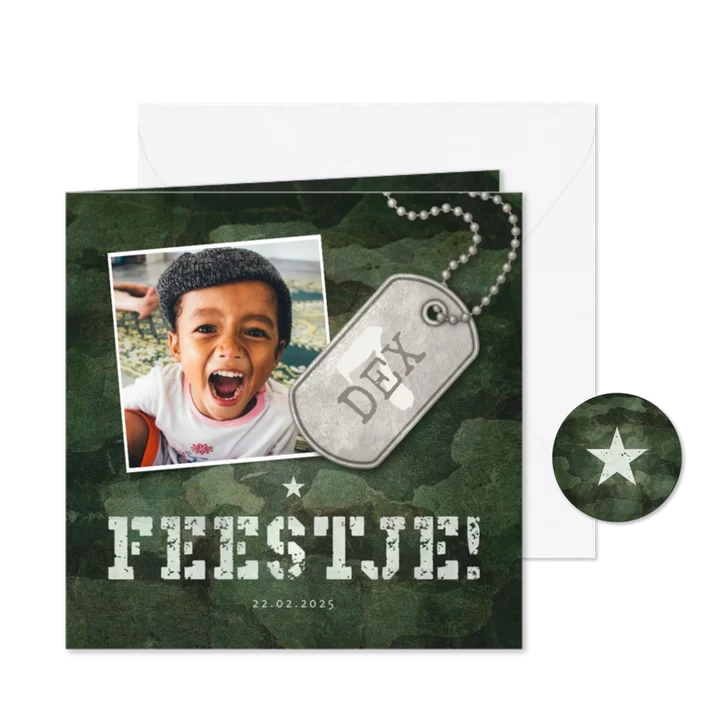 Kinderfeestje army stoer met foto en legerplaatje