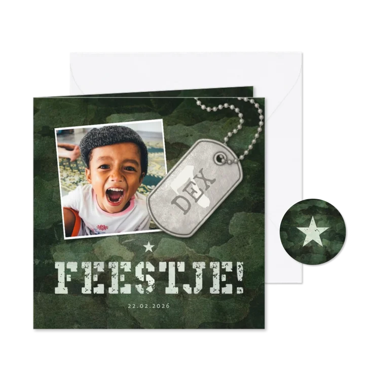 Kinderfeestje army stoer met foto en legerplaatje