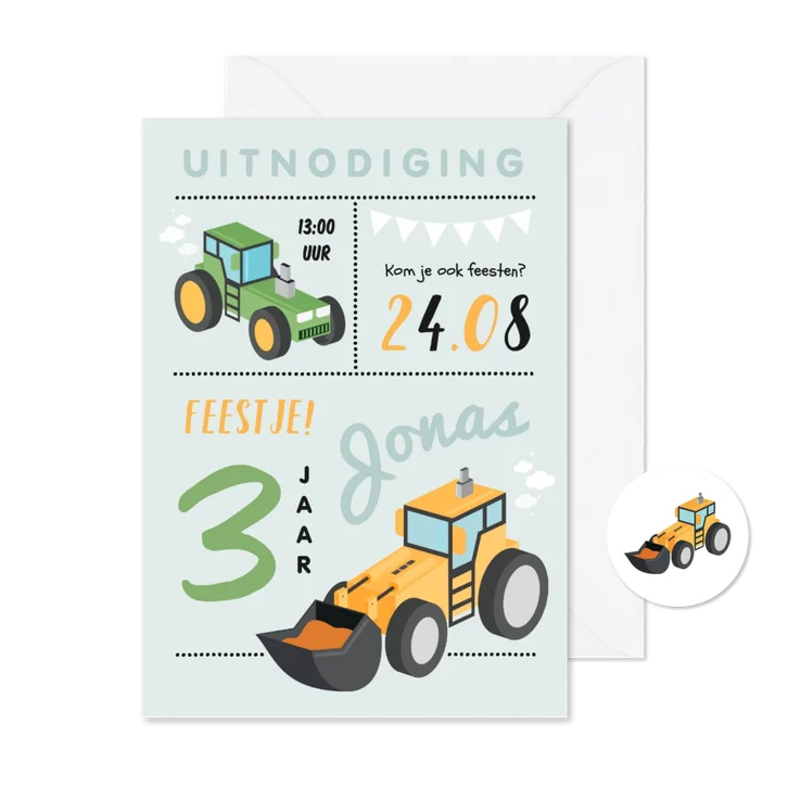 Kinderfeestje boerderij tractor grafamachine stoer jongen