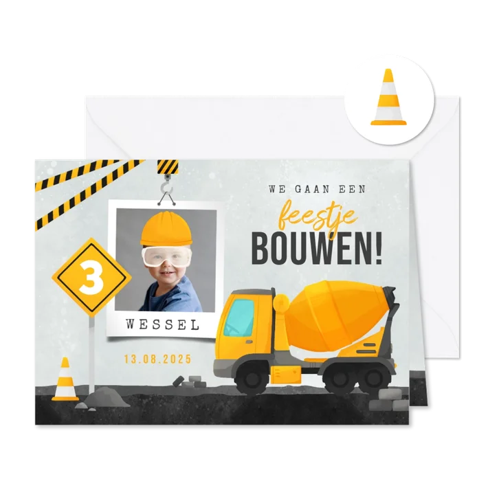 Kinderfeestje bouwen feestje stoer bouwvoertuigen foto