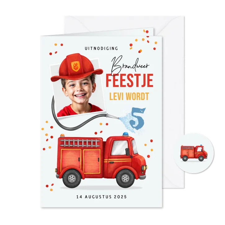 Kinderfeestje brandweer thema uitnodiging foto vuur