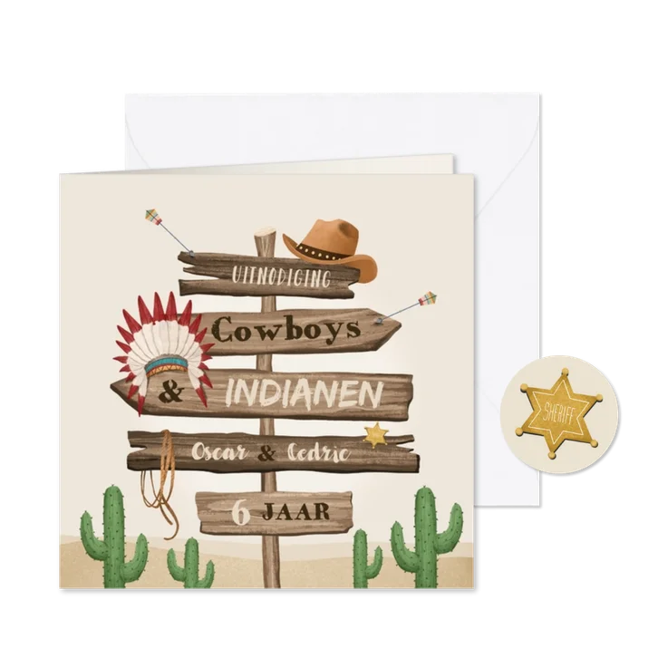 Kinderfeestje cowboys indianen wegwijzers western hout