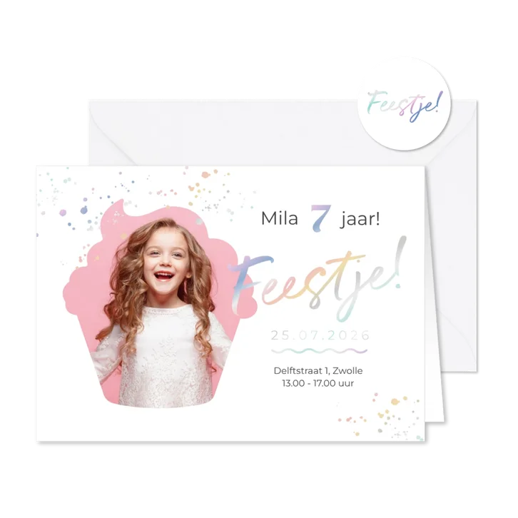 Kinderfeestje cupcake holografisch hip meisje spetters