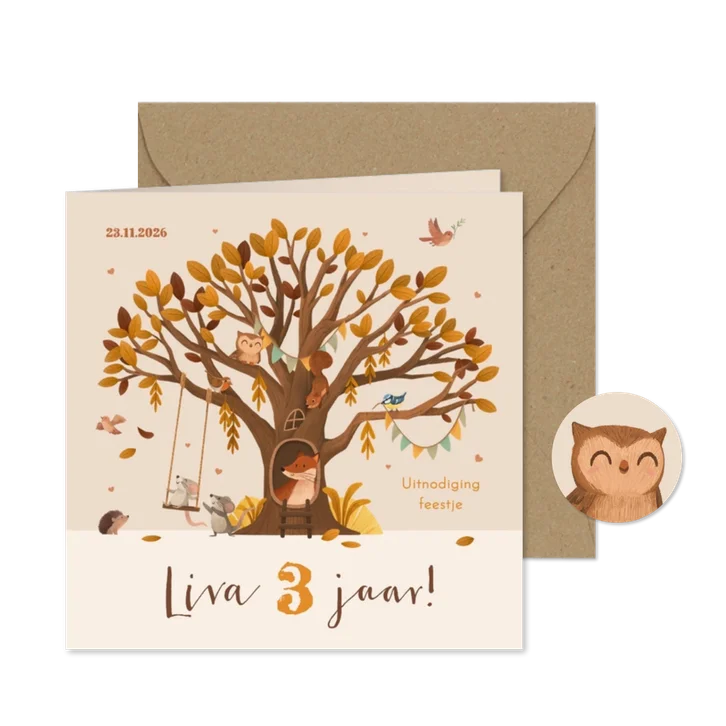 Kinderfeestje dieren herfst boom feestje slingers hartjes