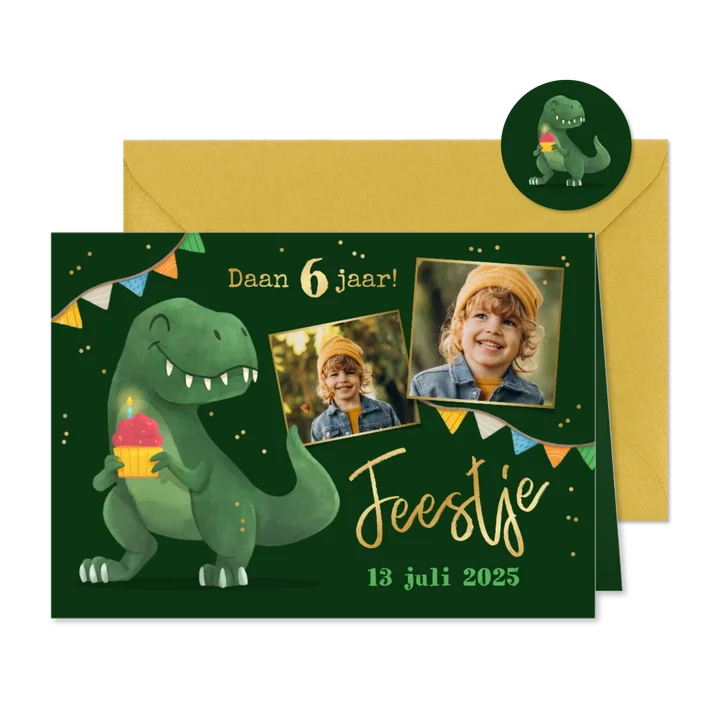 Kinderfeestje dino thema slingers confetti t-rex foto