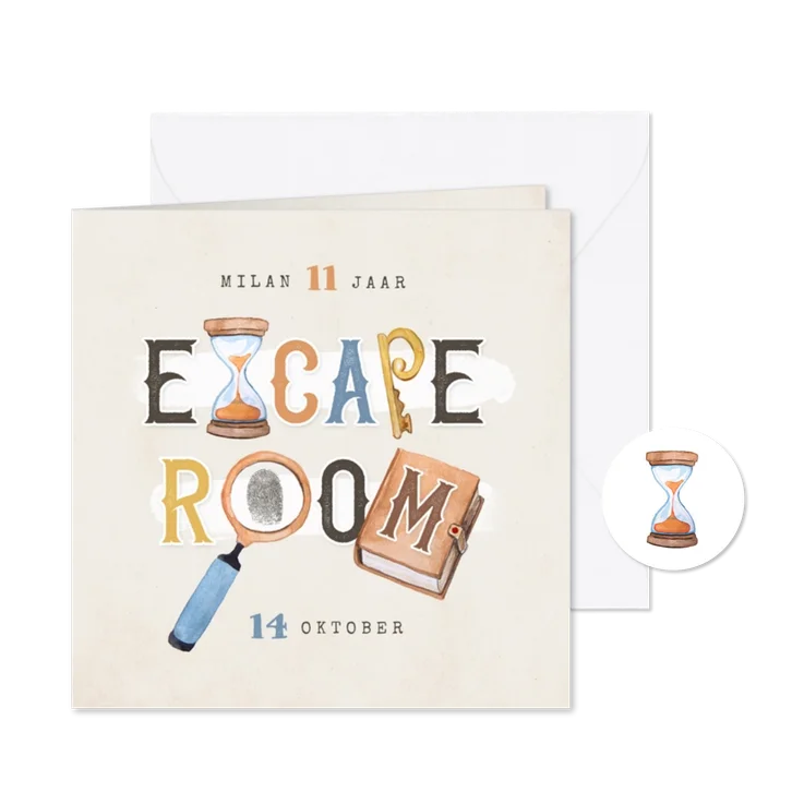 Kinderfeestje escaperoom mysterie detective uitnodiging