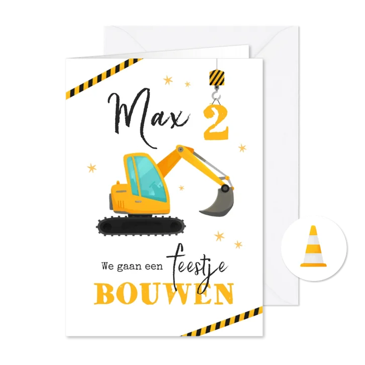 Kinderfeestje feestje bouwen graafmachine hijskraan