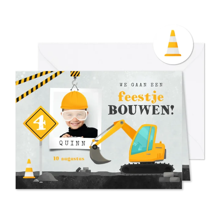 Kinderfeestje feestje stoer bouwvoertuigen foto bouw