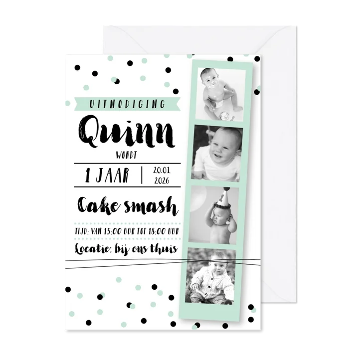 Kinderfeestje fotostrip cake smash mint