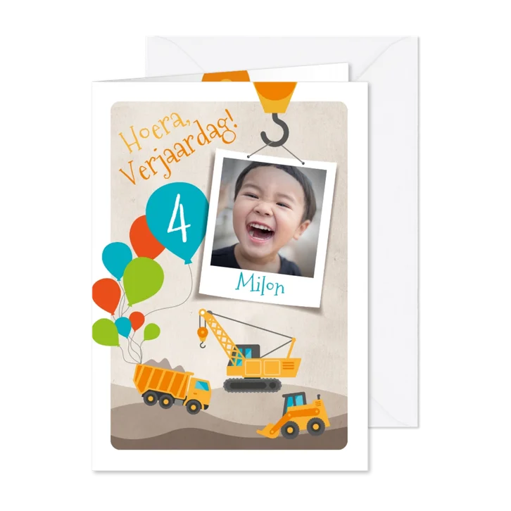 Kinderfeestje graafmachine uitnodiging