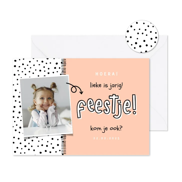 Kinderfeestje hip met foto en aanpasbare kleur