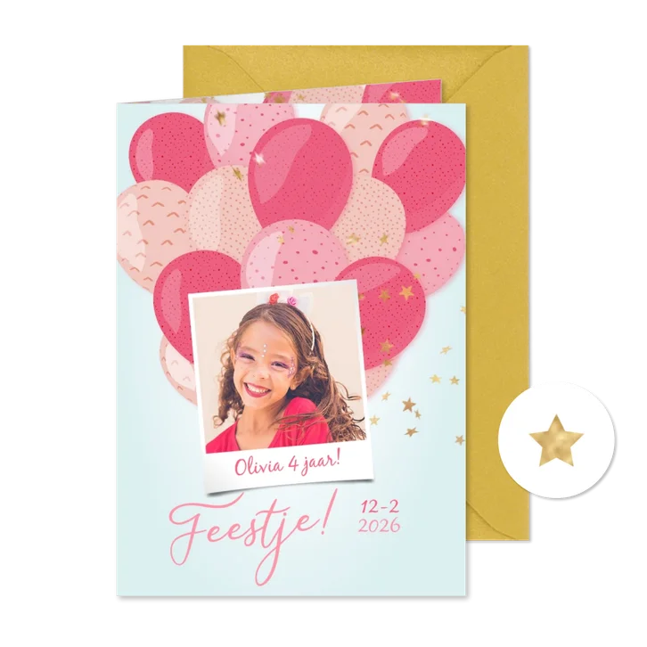 Kinderfeestje hippe roze ballonnen met gouden sterconfetti