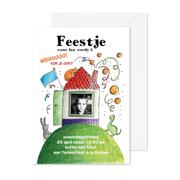 Kinderfeestje huisje met foto van je eigen kind