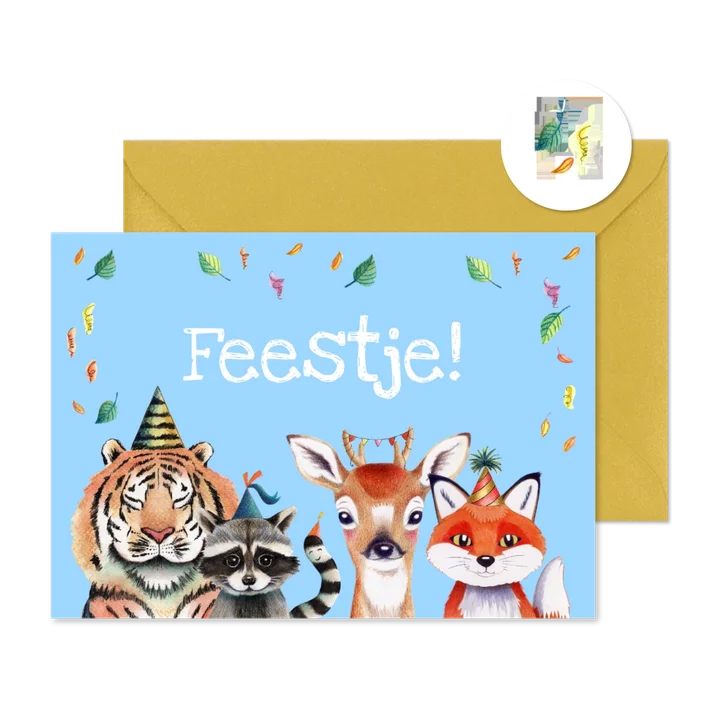 Kinderfeestje kaart met illustratie van feest beesten