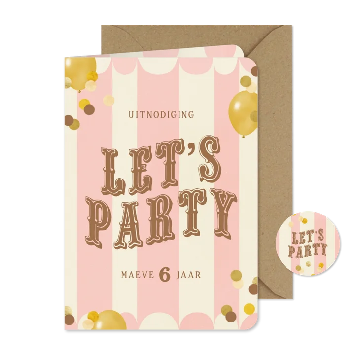 Kinderfeestje let's party ballon confetti circus roze goud