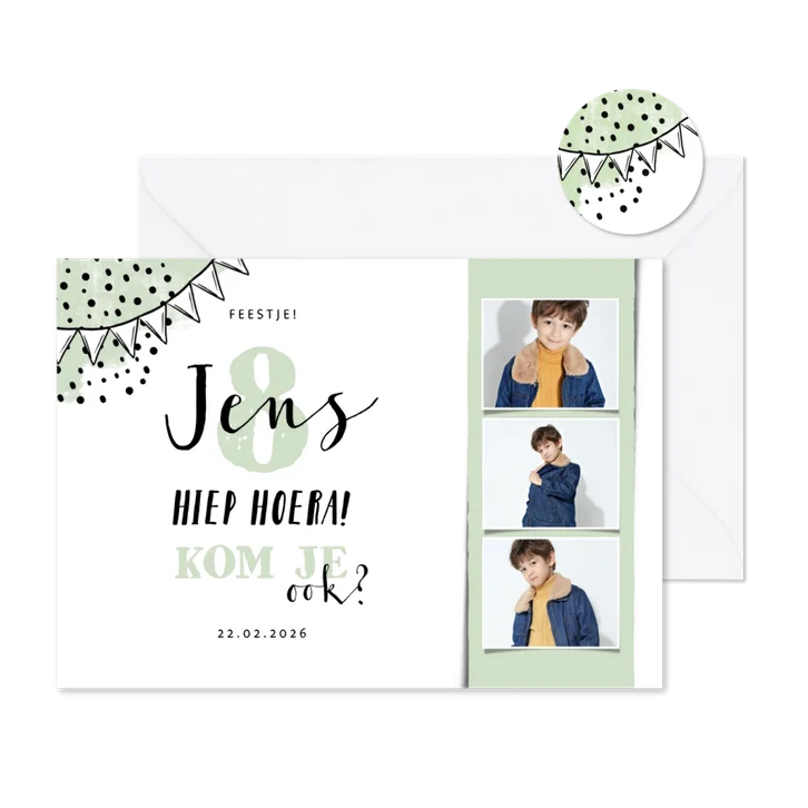 Kinderfeestje liggend fotostrip met vlaggen en confetti