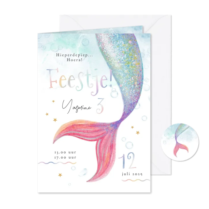 Kinderfeestje magisch zeemeermin waterverf holografisch