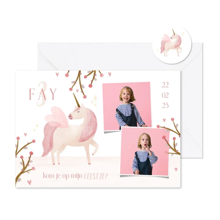 Kinderfeestje magische eenhoorn met foto's en hartjes