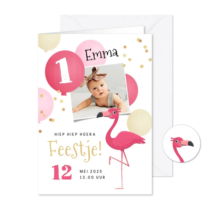 Kinderfeestje meisje flamingo ballonnen confetti foto