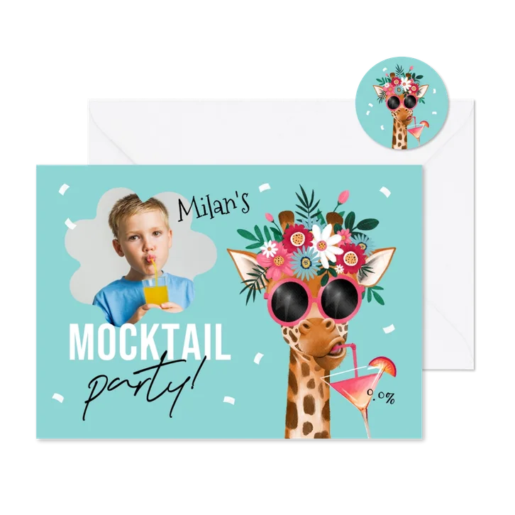 Kinderfeestje mocktail party giraf grappig foto confetti