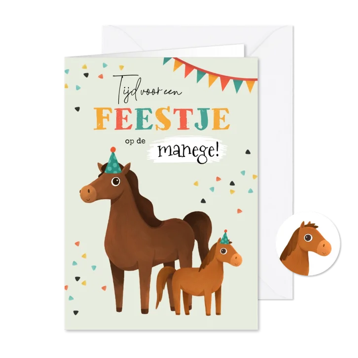 Kinderfeestje paarden uitnodiging manege confetti feest