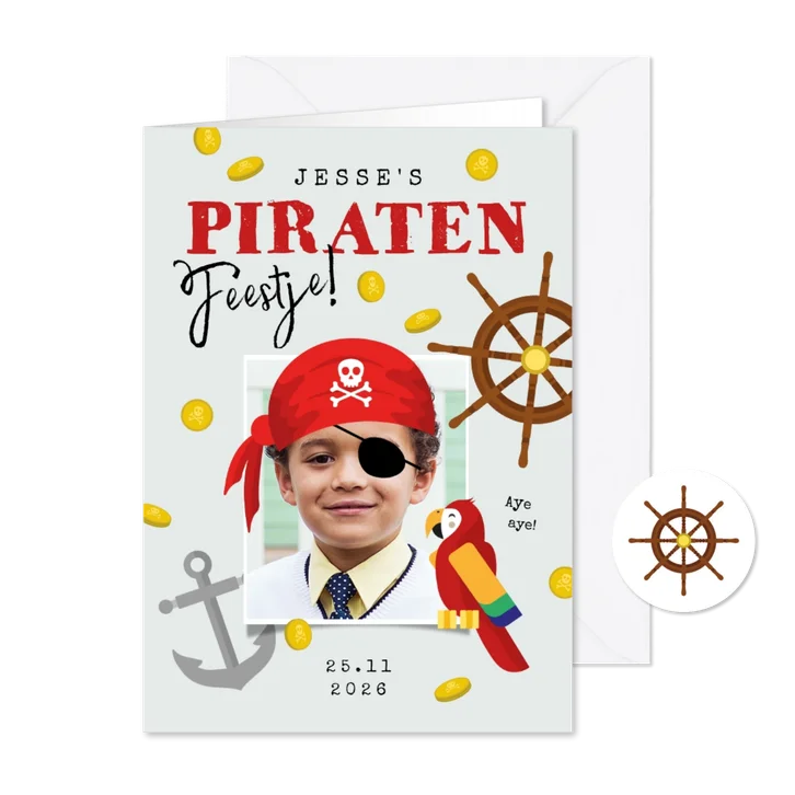 Kinderfeestje piraat boot speurtocht schatkist papegaai