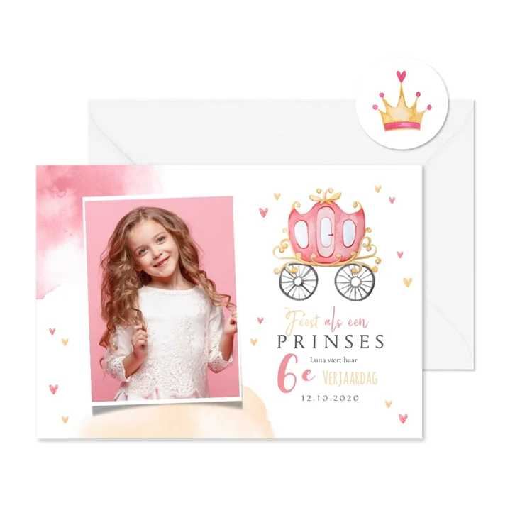 Kinderfeestje prinses koets hartjes kroontje foto hartjes
