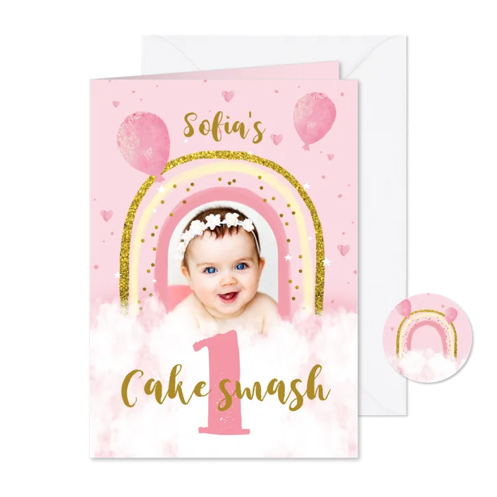 Kinderfeestje regenboog wolken cakesmash ballonnen